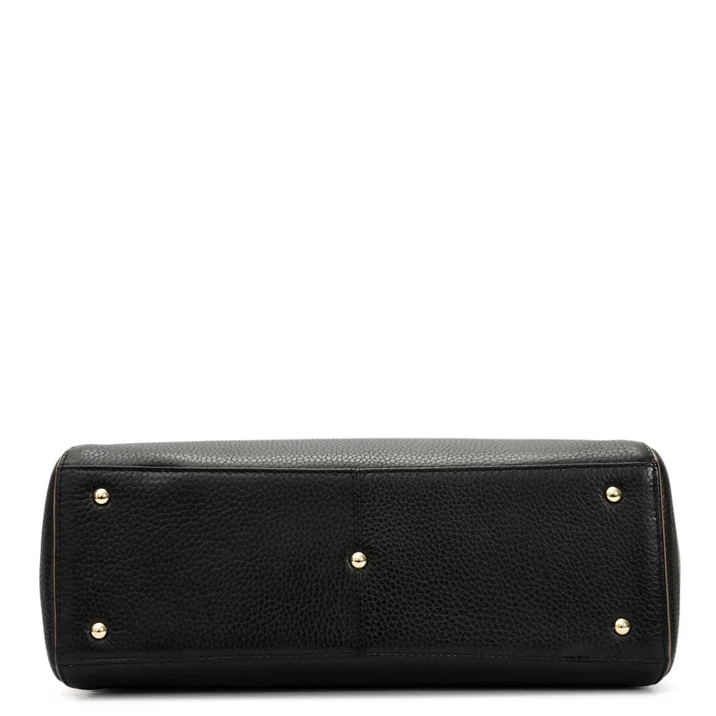 Da Milano Black Medium Wax Leather Tote - Black for Women | Best Price UAE